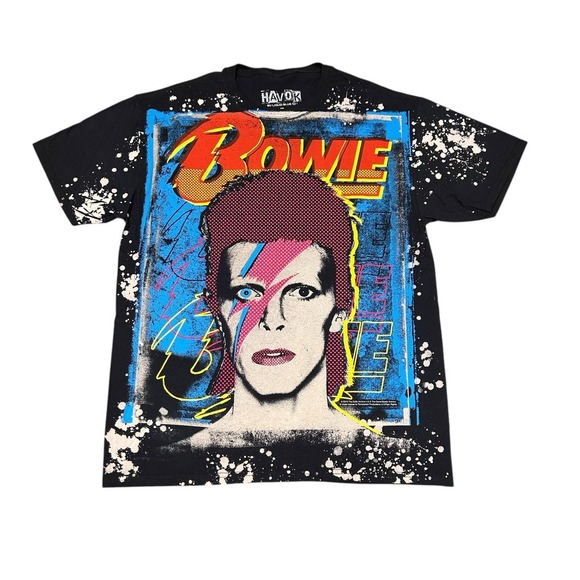 David Bowie Liquid Blue Mens T Shirt L Black‎ Ziggy Star Dust Graphic Shirt AOP - Picture 1 of 9